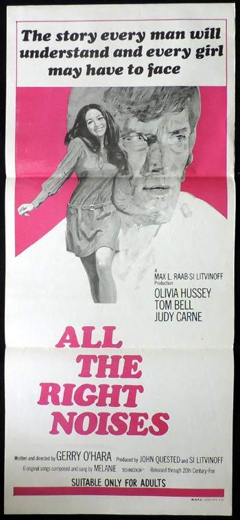 ALL THE RIGHT NOISES Daybill Movie poster Tom Bell Olivia Hussey