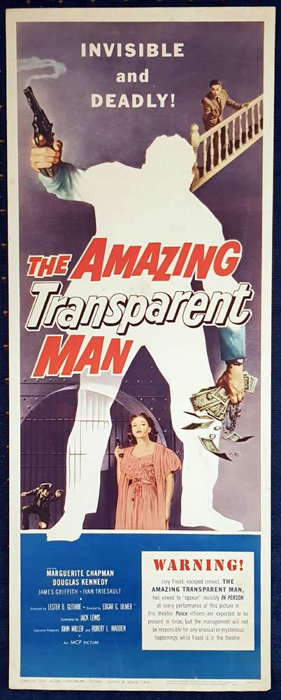 THE AMAZING TRANSPARENT MAN Original US Insert Movie Poster  Edgar Ulmer Sci Fi.
