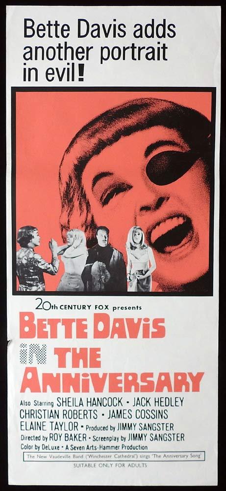 THE ANNIVERSARY Daybill Movie Poster Bette Davis HAMMER HORROR