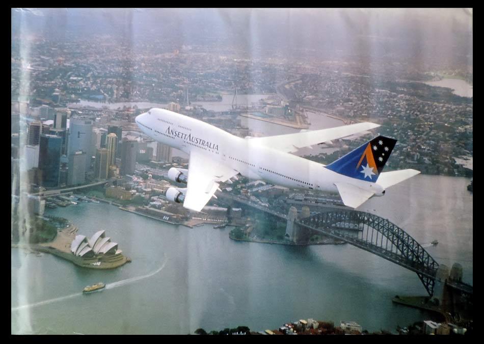 ANSETT AIRLINES Vintage Travel Poster c.1970s Flying over Sydney Harbour