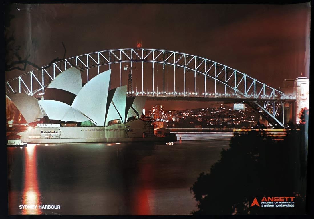 ANSETT AIRLINES Vintage Travel Poster c.1970s Sydney Opera House