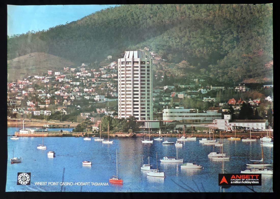 ANSETT AIRLINES Vintage Travel Poster c.1970s Wrest Point Casino Tasmania