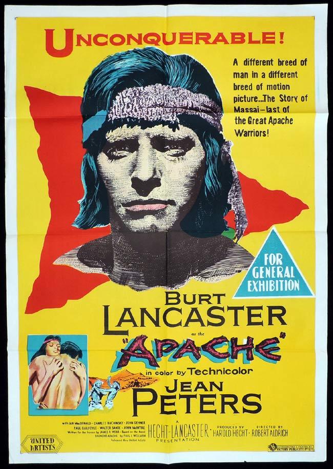APACHE Original One sheet Movie Poster BURT LANCASTER Jean Peters