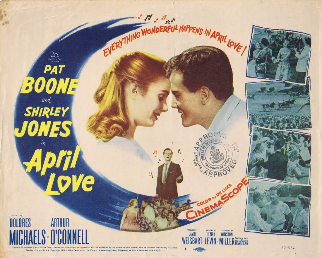 APRIL LOVE Vintage Title Lobby Card Pat Boone Shirley Jones Dolores Michaels