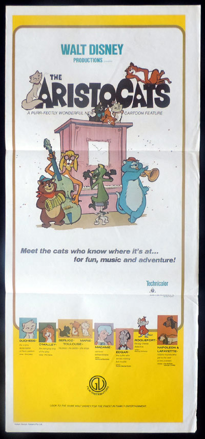 THE ARISTOCATS Original 70s release Daybill Movie poster Disney