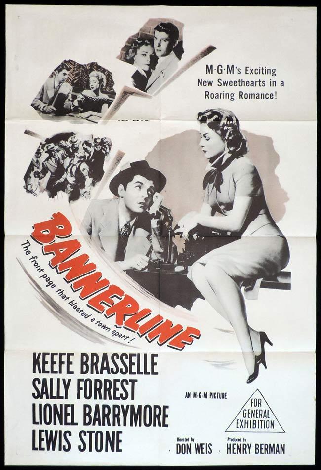 BANNERLINE Original One sheet Movie Poster Keefe Brasselle Sally Forest