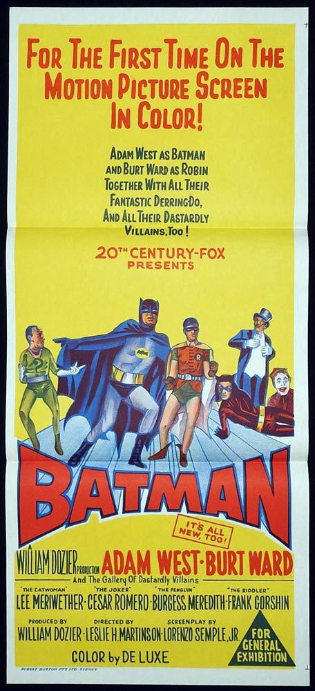 BATMAN Original daybill Movie Poster Adam West Burt Ward 1966