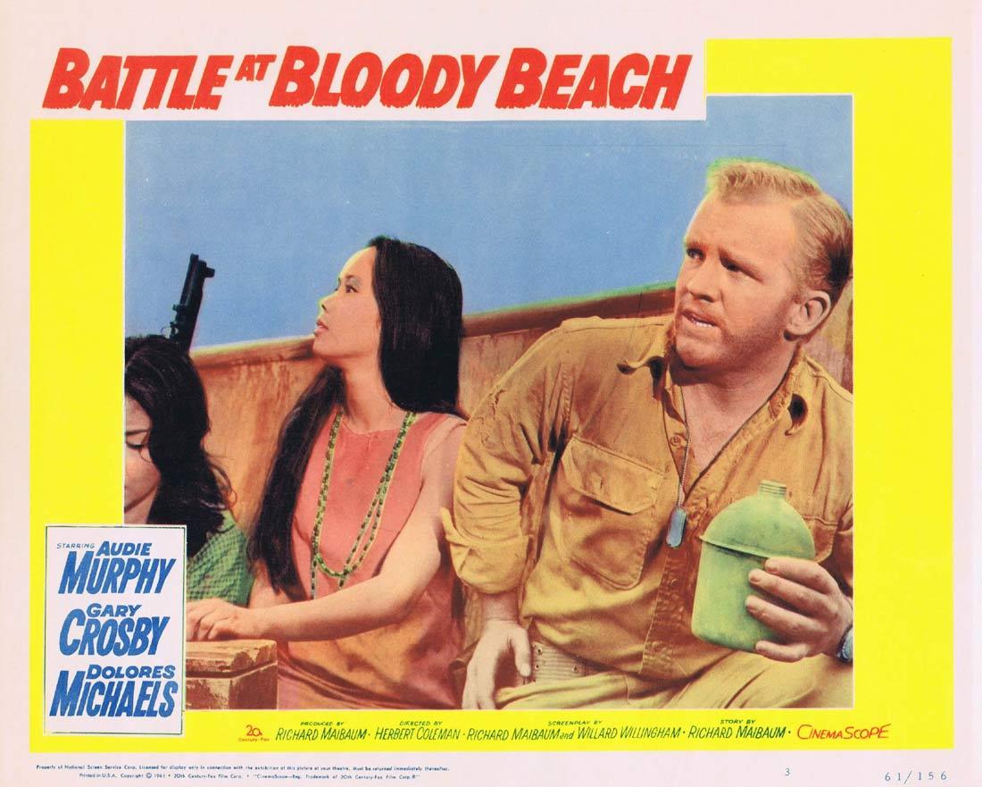 BATTLE AT BLOODY BEACH Lobby Card 3 Audie Murphy Gary Crosby Dolores Michaels