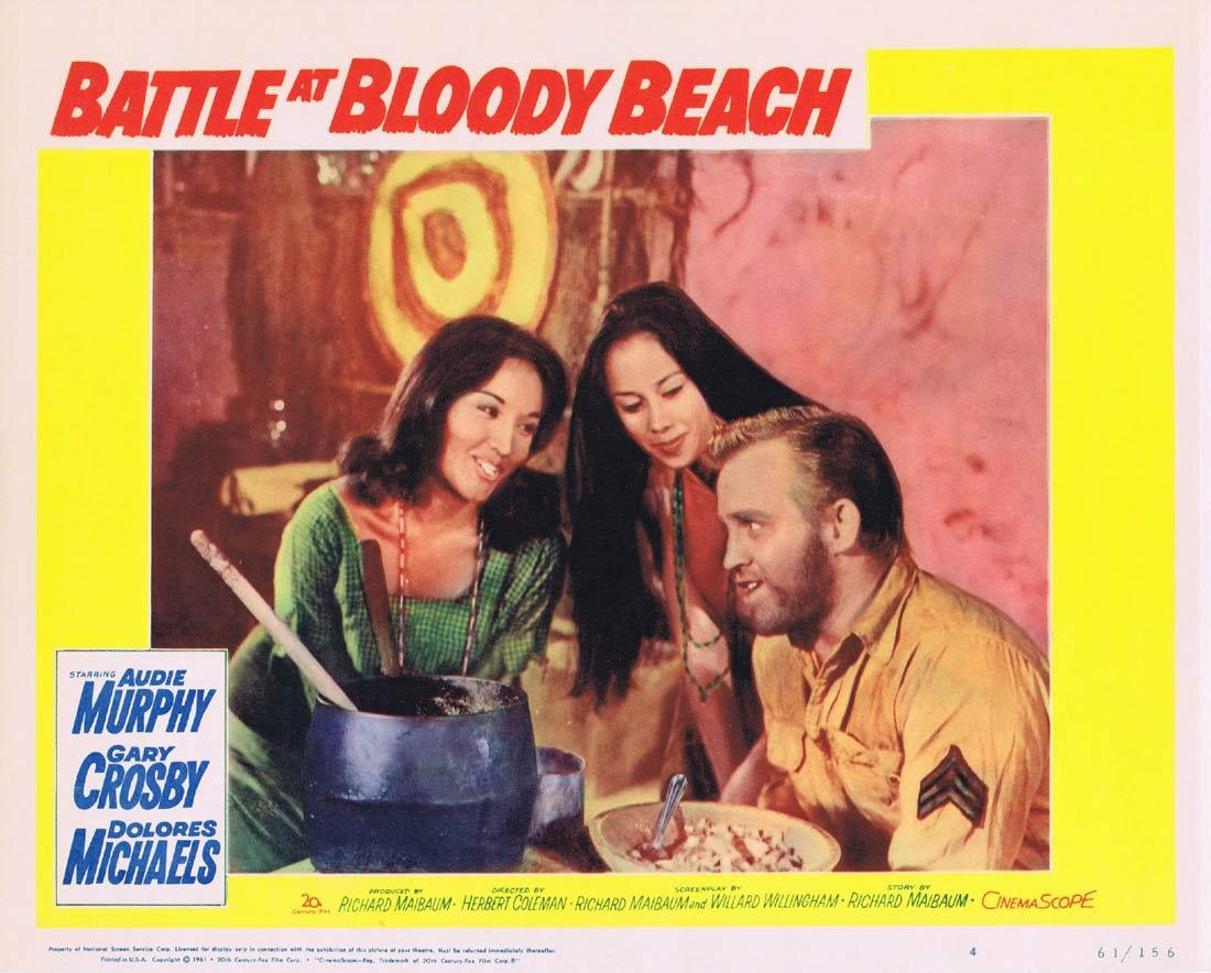 BATTLE AT BLOODY BEACH Lobby Card 4 Audie Murphy Gary Crosby Dolores Michaels