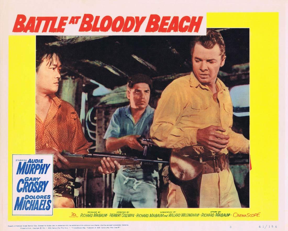BATTLE AT BLOODY BEACH Lobby Card 8 Audie Murphy Gary Crosby Dolores Michaels