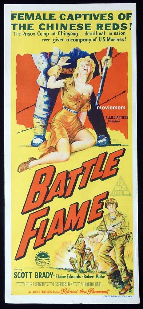 BATTLE FLAME Original Daybill Movie Poster Scott Brady Elaine Edwards