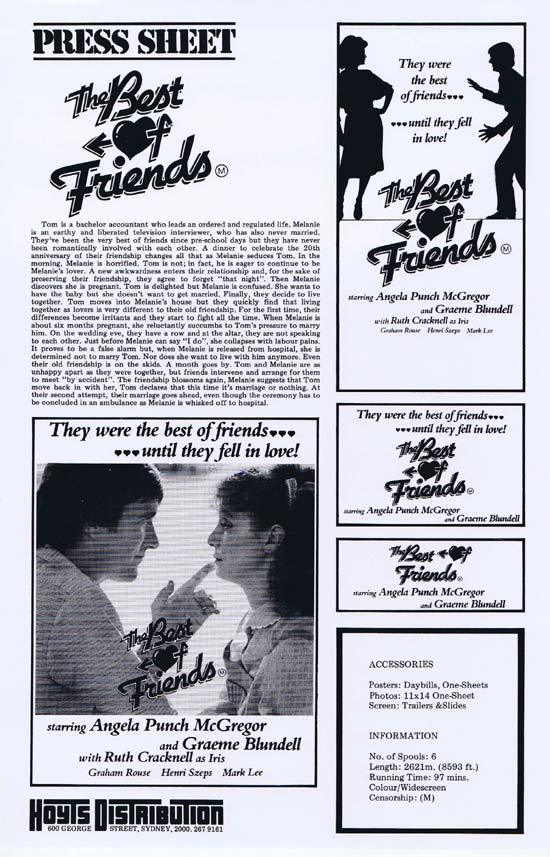 BEST OF FRIENDS Rare AUSTRALIAN Movie Press Sheet