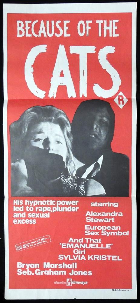 BECAUSE OF THE CATS Rare Daybill Movie poster Bryan Marshall Alexandra Stewart