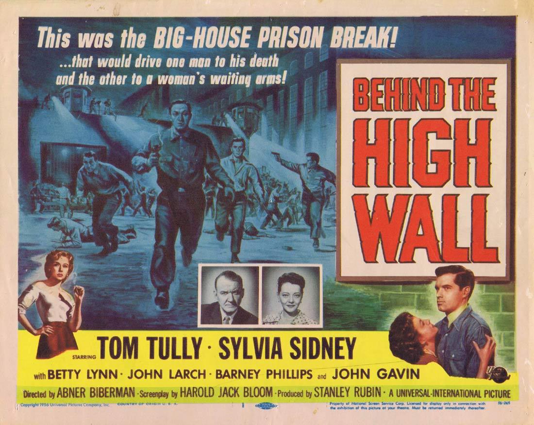 BEHIND THE HIGH WALL Title Lobby Card Tom Tully Sylvia Sidney.