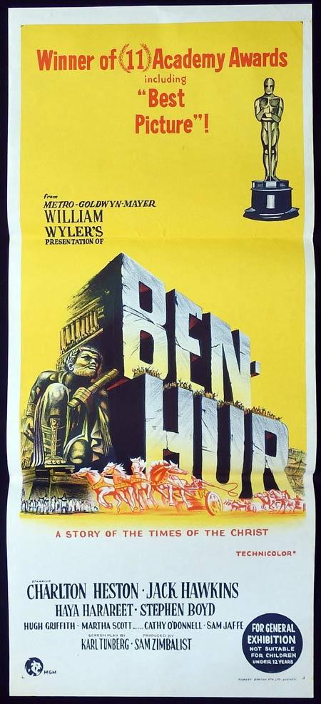 BEN HUR Original Daybill Movie Poster Jack Hawkins Charlton Heston 1960sr