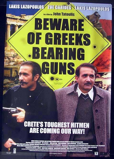 BEWARE OF GREEKS BEARING GUNS Zoe Carides Movie Poster Australian One sheet