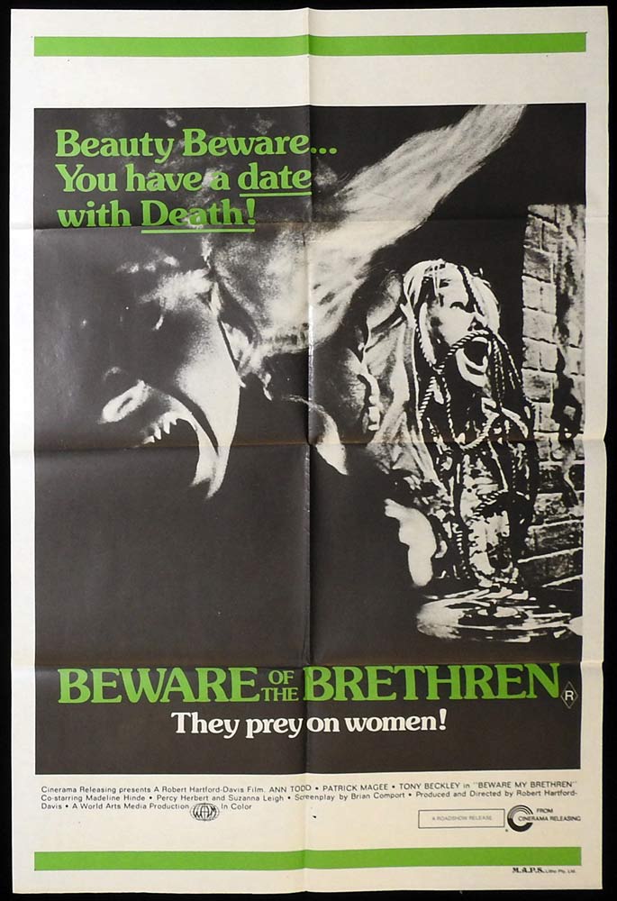 BEWARE OF THE BRETHREN One Sheet Movie Poster Horror Ann Todd Patrick Magee