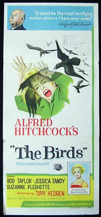 THE BIRDS Movie poster 1963 Hitchcock Rod Taylor Hedren daybill NZ