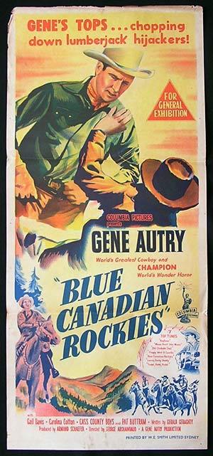 BLUE CANADIAN ROCKIES Movie poster 1952 Gene Autry Rare daybill