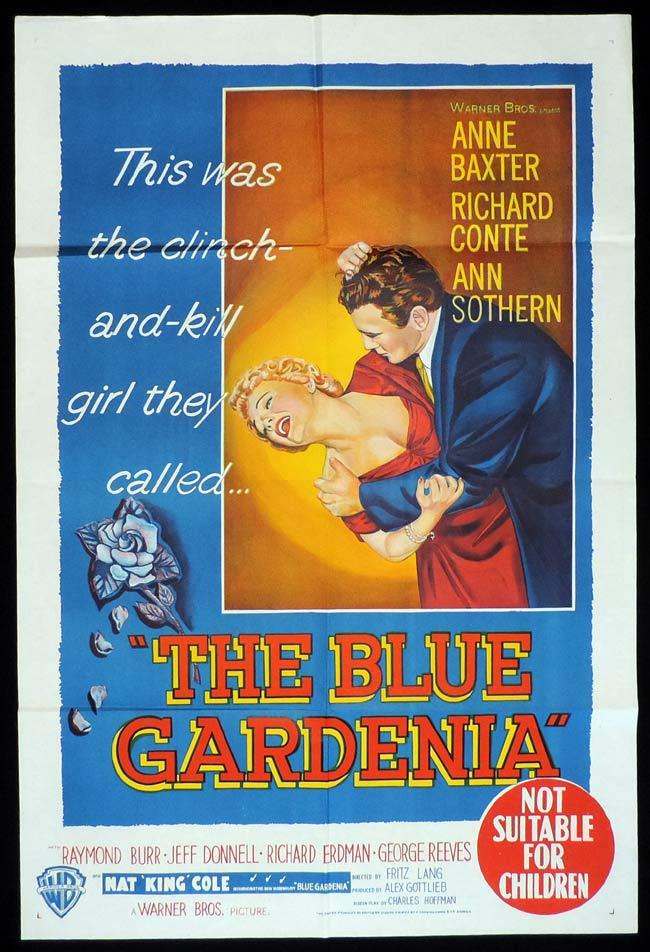 THE BLUE GARDENIA Original One sheet Movie Poster Anne Baxter Richard Conte