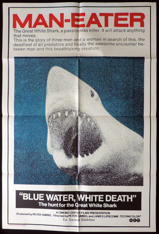 BLUE WATER WHITE DEATH 1971 Australian ONE SHEET movie poster