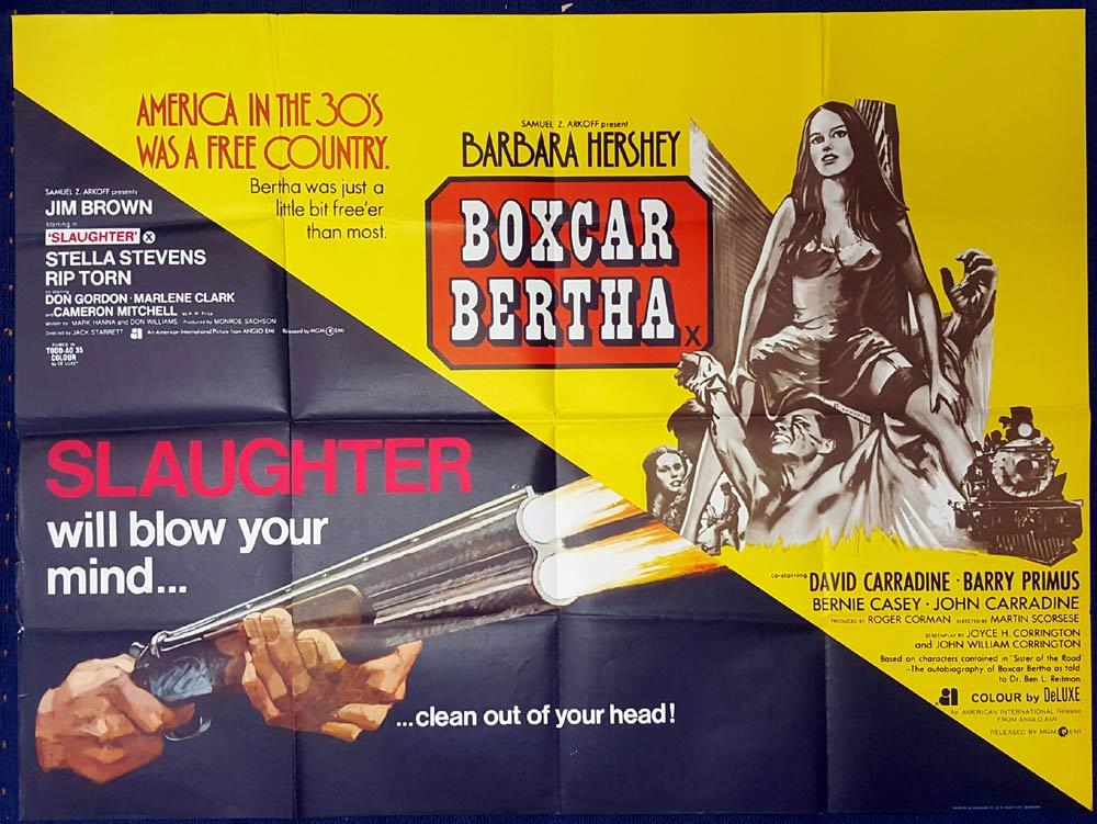 BOXCAR BERTHA and SLAUGHTER Double Bill British Quad Movie poster