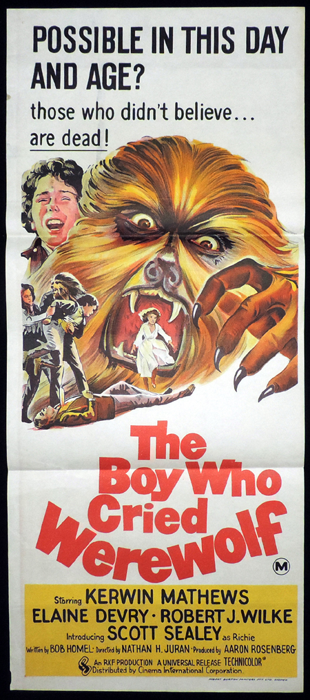 BOY WHO CRIED WEREWOLF Australian Daybill Movie poster Kerwin Mathews