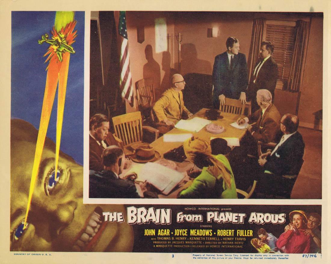 BRAIN FROM PLANET AROUS 1957 Vintage Sci Fi Lobby card 3 John Agar in the war room