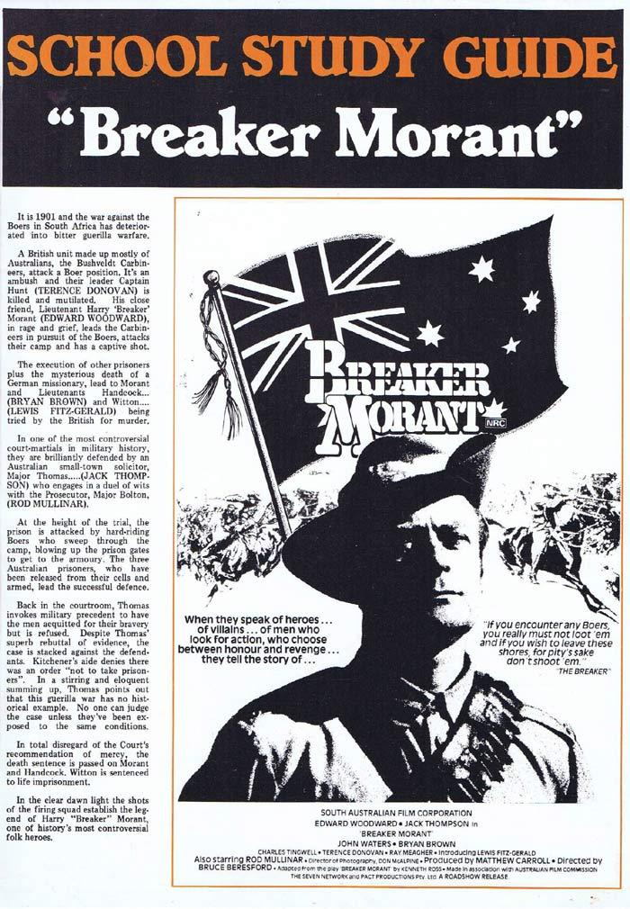BREAKER MORANT Original Australian Movie Study Guide Bruce Beresford Jack Thompson Edward Woodward