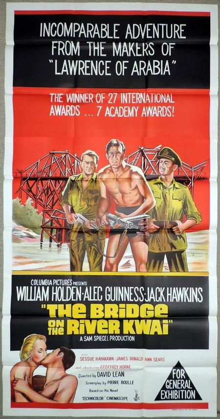 BRIDGE ON THE RIVER KWAI Original 3 Sheet Movie Poster 1962r Alec Guinness Jack Hawkins