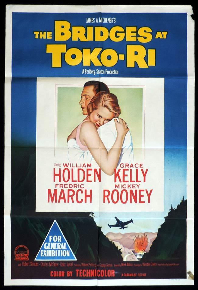 THE BRIDGES AT TOKO RI Original One sheet Movie Poster WILLIAM HOLDEN Grace Kelly Frederic March