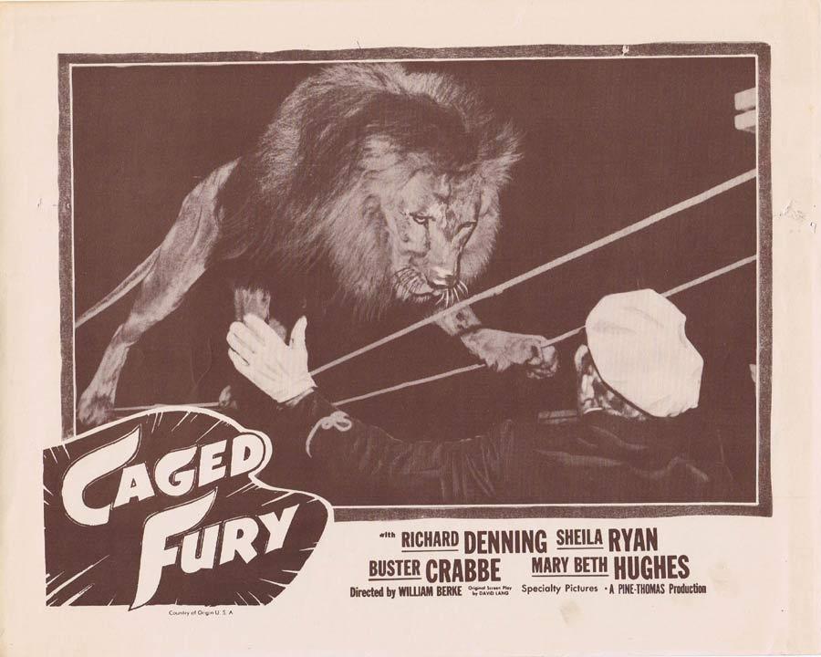 CAGED FURY Lobby Card 2 Richard Denning LION TAMER Buster Crabbe