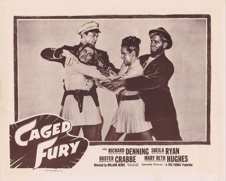 CAGED FURY Lobby Card 3 Richard Denning LION TAMER Buster Crabbe