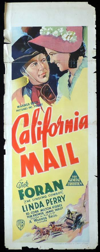 CALIFORNIA MAIL Long Daybill Movie poster 1936 Dick Foran Western