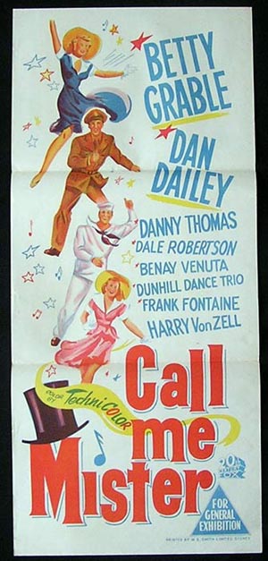 CALL ME MISTER Movie Poster 1951 Betty Grable ORIGINAL daybill