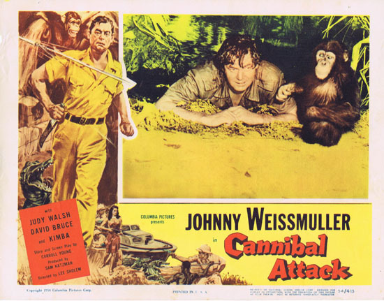 CANNIBAL ATTACK 1954 Lobby Card 1 Jungle Jim Johnny Weissmuller