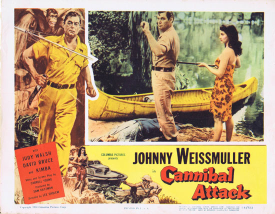 CANNIBAL ATTACK 1954 Lobby Card 2 Jungle Jim Johnny Weissmuller