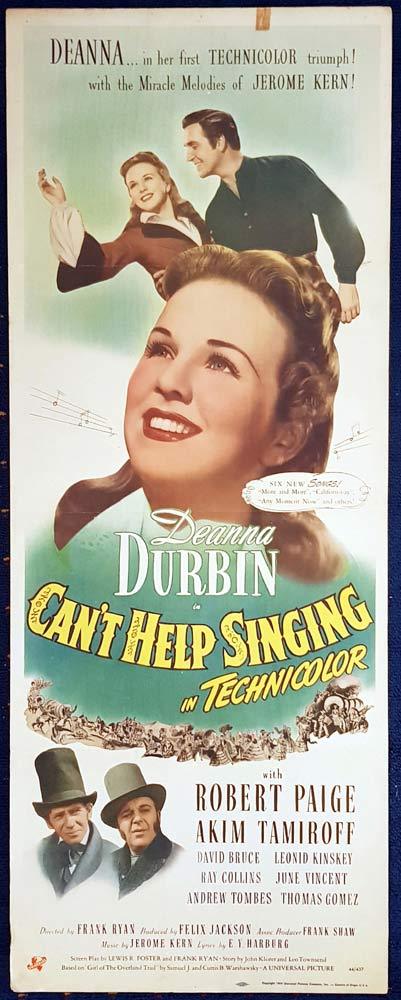 CAN’T HELP SINGING Original US Insert Movie Poster Deanna Durbin Robert Paige