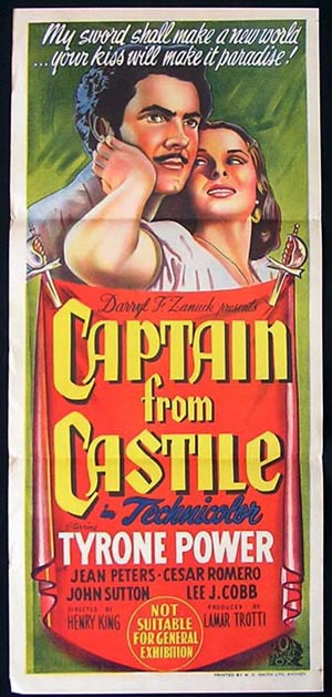 THE CAPTAIN FROM CASTILE Movie Poster 1947 Tyrone Power Darnell daybill