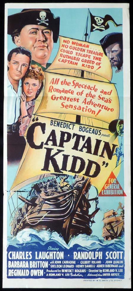 CAPTAIN KIDD Original Daybill Movie Poster Randolph Scott Charles Laughton