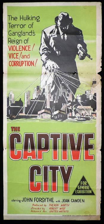 THE CAPTIVE CITY Daybill Movie Poster John Forsythe FILM NOIR