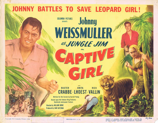 CAPTIVE GIRL 1950 Jungle Jim Johnny Weissmuller VINTAGE Title Lobby Card