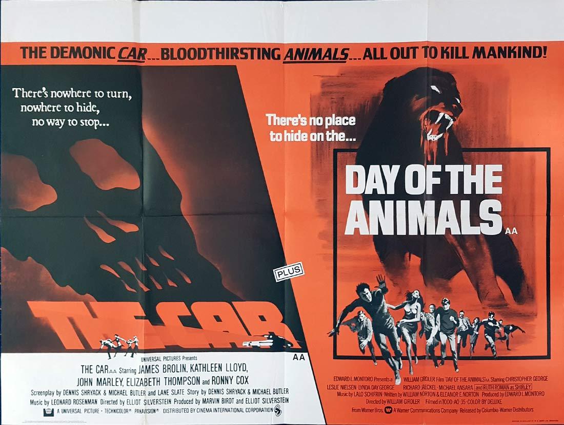 THE CAR plus DAY OF THE ANIMALS British Quad Movie poster Double Feature