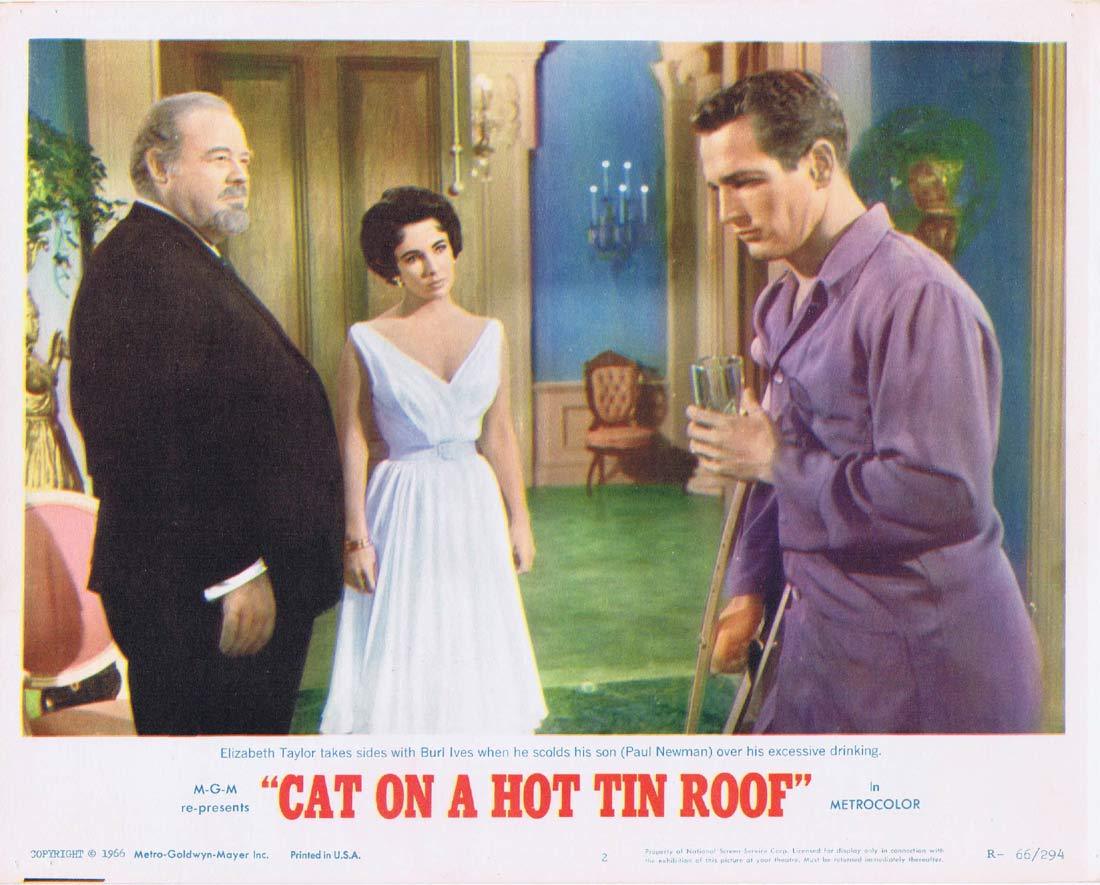 CAT ON A HOT TIN ROOF Original Lobby Card 2 Elizabeth Taylor Paul Newman 1966r