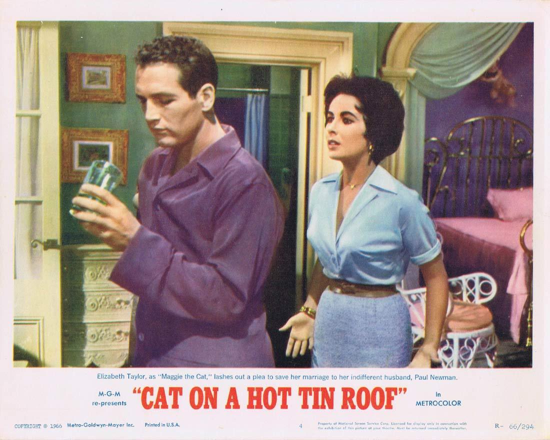 CAT ON A HOT TIN ROOF Original Lobby Card 4 Elizabeth Taylor Paul Newman 1966r