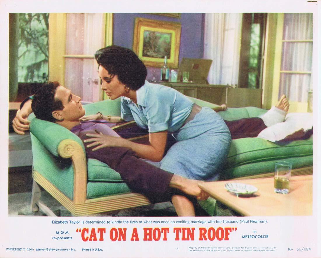 CAT ON A HOT TIN ROOF Original Lobby Card 5 Elizabeth Taylor Paul Newman 1966r