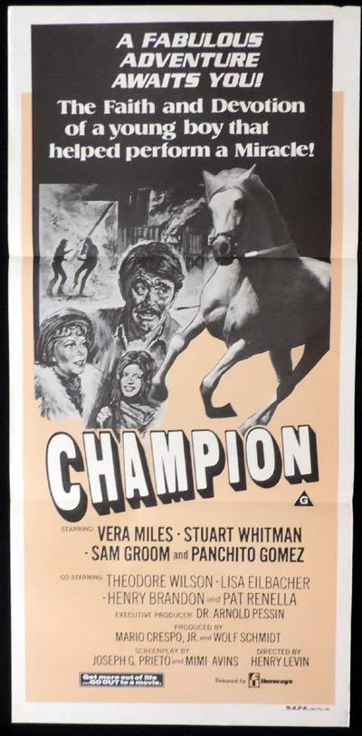 CHAMPION aka RUN FOR THE ROSES daybill Movie poster Horse Racing Vera Miles