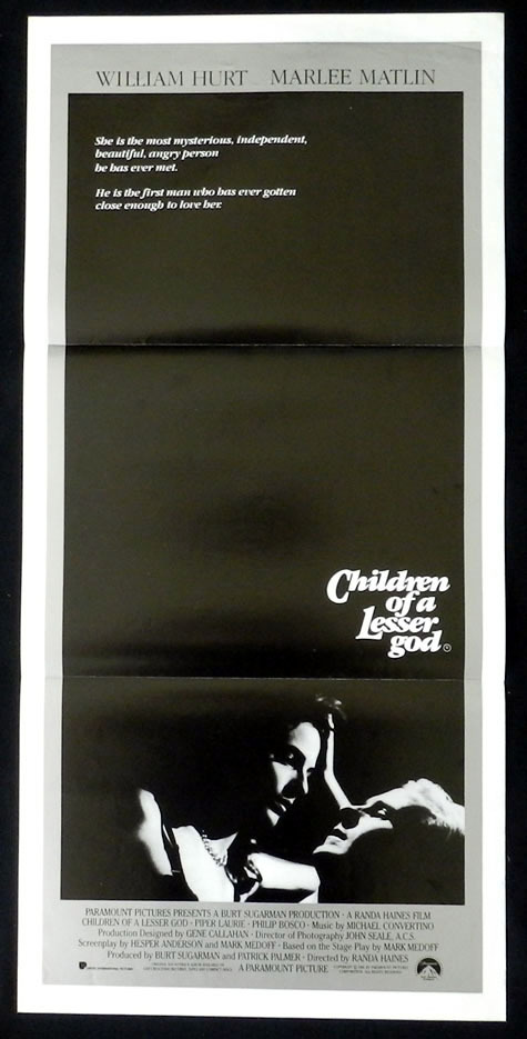 CHILDREN OF A LESSER GOD William Hurt Marlee Matlin VINTAGE Daybill Movie poster