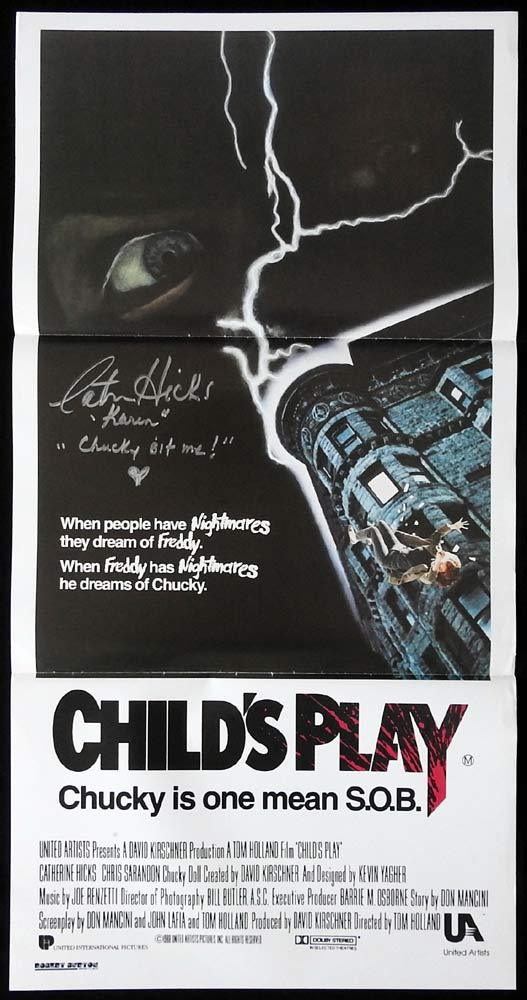 CHILD’S PLAY Original Daybill Movie poster Chucky AUTOGRAPHED by CATHERINE HICKS