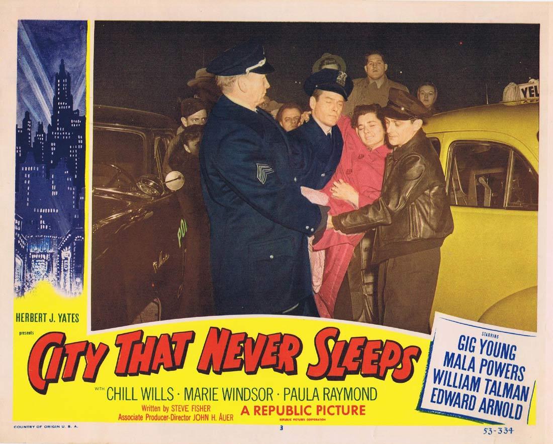 CITY THAT NEVER SLEEPS Lobby Card 3 1953 Rare Film Noir Classic